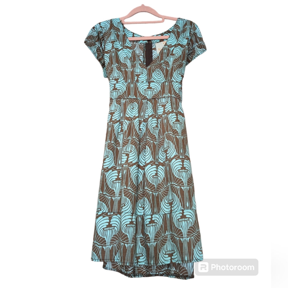 Tulle Brown and Aqua Patterned Midi Dress